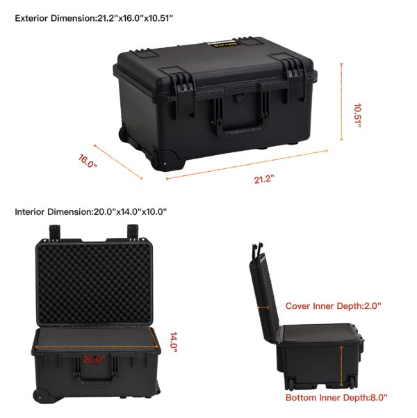 MEIJIA Portable All Weather Waterproof Rolling Hard Case,Camera Case with Customizable Fit Foam,Lightweight design with pull handle and wheels,21.2"x16"x10.51",Black - Image 4