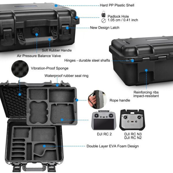 Lekufee Waterproof Hard Carrying Case for DJI Neo Drone,DJI RC 2,DJI RC N3/N2,DJI Goggles 3(NOT for Goggles N3)/2/Goggles Integra,DJI RC Motion 3/2, and Accessories(Case Only) - Image 7
