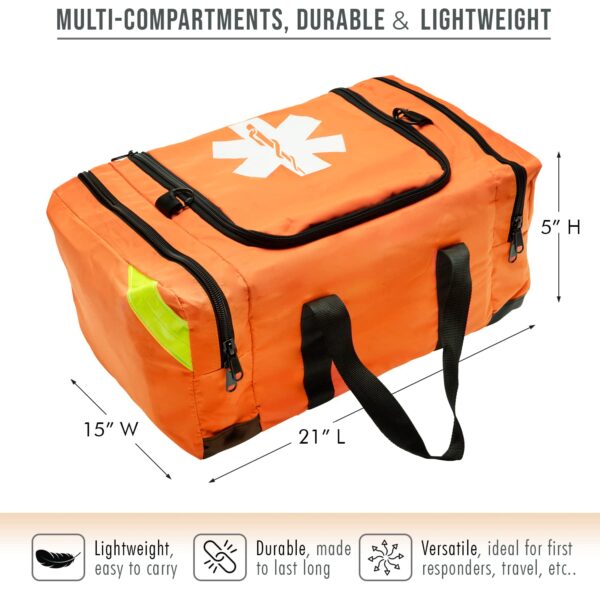 NOVAMEDIC Empty Orange Trauma First Aid Medical Bag, 21"x15"x5", Multi Compartment First Responder Carrier for EMT, Paramedics, Emergency and Medical Supplies Kit, Lightweight and Durable, Orange - Image 3