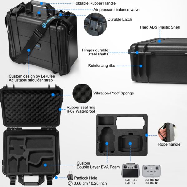 Lekufee Portable Waterproof Hard Case for DJI Mini 4 Pro,DJI Mini 3 Pro,Mini 3 Drone,DJI RC 2,DJI RC N3/N2,DJI Goggles 2/3/Goggles Integra/DJI RC Motion 2/3 and Accessories(Case Only) - Image 6