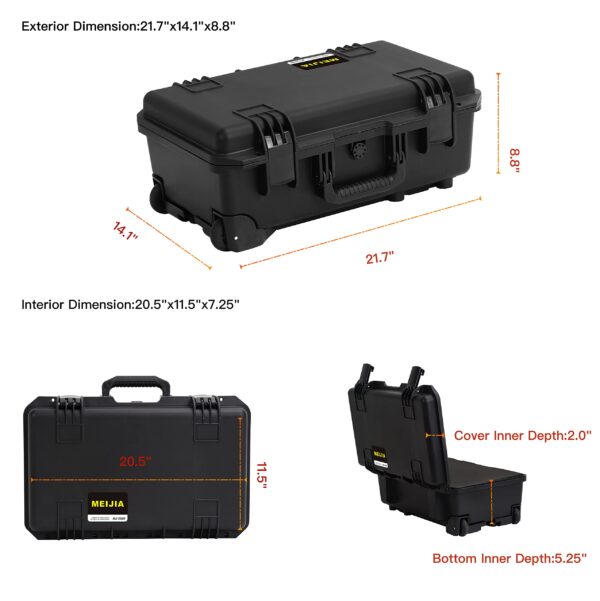 MEIJIA Premium Waterproof Hard Compact Rolling Camera Case with customizable fit foam and wheels,Full Protection with Light&Convenient Design,21.7"x14.1"x8.8",Elegant Black - Image 6