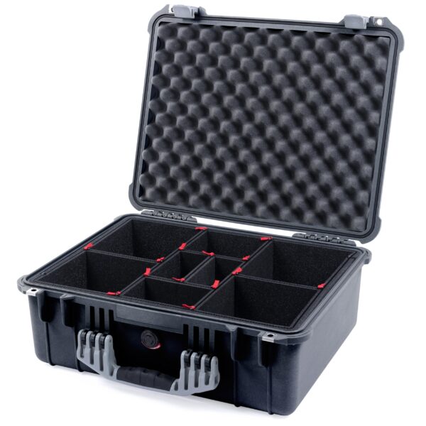 ColorCase Pelican 1550 Case Black - Medium Size Waterproof Case with TrekPak Divider System Convoluted Lid - Silver Handles Latches