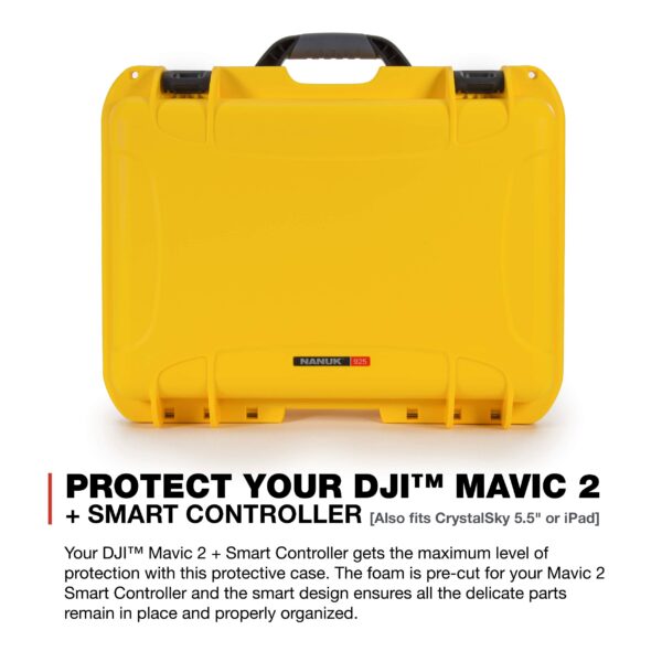 Nanuk 925 Waterproof Hard Case with Foam Insert for DJI Mavic 2 Pro|Zoom + Smart Controller, Crystalsky 5.5" or iPad - Yellow - Image 8