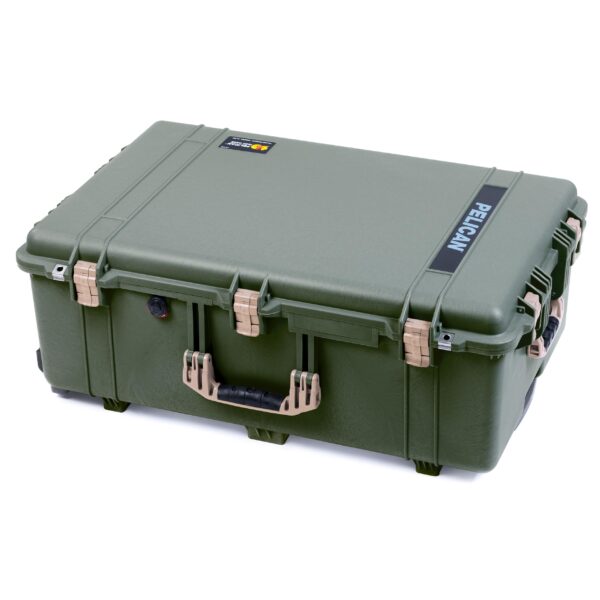 ColorCase Pelican 1650 Case OD Green - Large Sized Waterproof Rolling Case with Computer Lid Pouch - Desert Tan Handles & Latches - Image 4