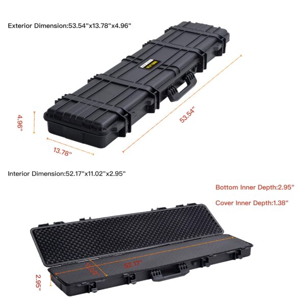 MEIJIA Portable Waterproof All Weather Hard Rifle Case,Soft Handle Grip,Customizable Fit Foam Inserted,without wheels,Black,53.54"X13.78"X4.96" - Image 4