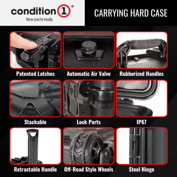 Condition 1 31" Large Waterproof Rolling Hard Travel Case Model 1258 with Wheels, Plastic Lockable, for Electronics, Tactical Gear, Made in USA, 31.6"x20.1"x12.66" Black - Image 3