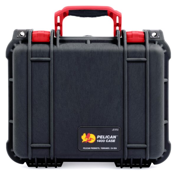 Pelican Protector 1400 Case by ColorCase - Black - Medium Size Waterproof Case (Case Only) - Red Handles & Latches