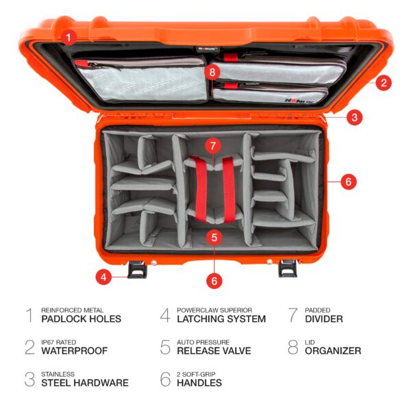 Nanuk 938-6003 Waterproof Hard Case with Lid Organizer and Padded Divider - Orange - Image 5