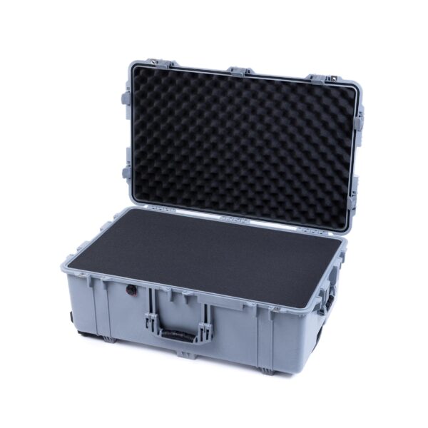 ColorCase Pelican 1650 Case Silver - Large Sized Rolling Waterproof Case with Pick Pluck Foam Convoluted Lid Foam - Silver Handles Latches - Image 4