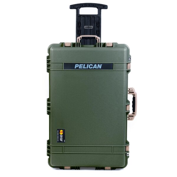ColorCase Pelican 1650 Case OD Green - Large Sized Waterproof Rolling Case with Computer Lid Pouch - Desert Tan Handles & Latches - Image 3