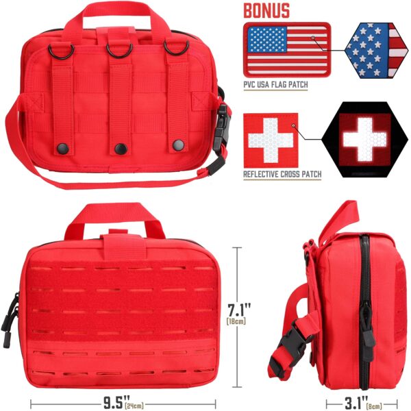 LIVANS Tactical Molle Medical Pouch of Upgraded Size, First Aid Large Capacity IFAK EMT Detachable Quick Release with Headrest Mount Include Flag and Cross Patch, Red, Free Size - Image 7