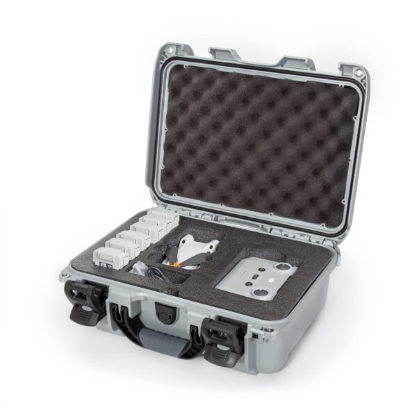 Nanuk 915 Waterproof Hard Case with Custom Insert for DJI Mini 3 or Mini 3 PRO, Fly More Package and RC-N1 or RC Remote - Silver - Image 9