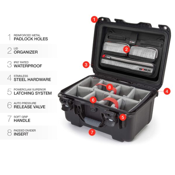 Nanuk 918 Waterproof Carry-on Hard Case with Lid Organizer and Padded Divider - Black - Image 3