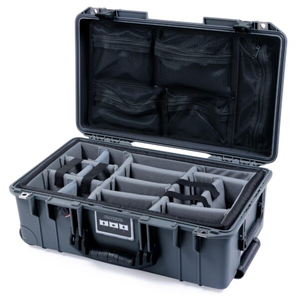 ColorCase Pelican Air 1535 Carry-on Case Graphite - Medium Size Waterproof Case with Gray Padded Microfiber Dividers & Mesh Lid Organizer - Black Handles & Latches
