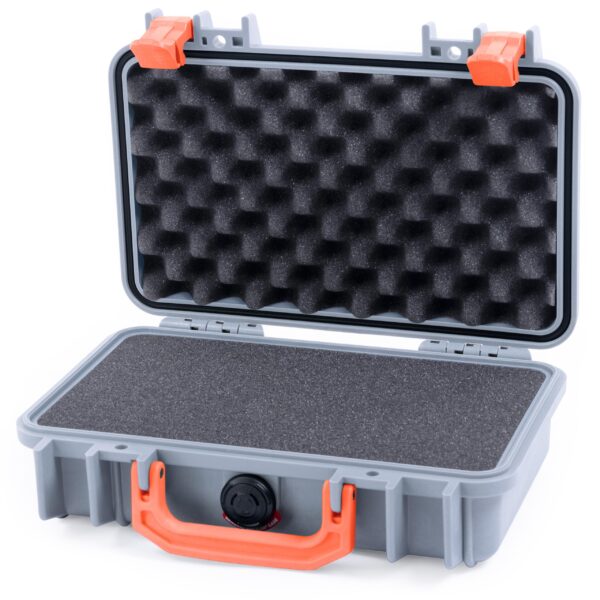 ColorCase Pelican Protector 1170 Case Silver - Small Size Waterproof Case with Pick & Pluck Foam & Convoluted Lid Foam - Orange Latches