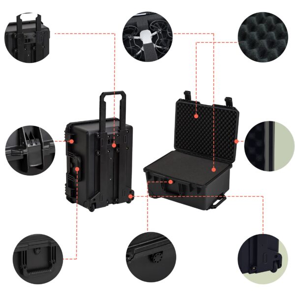 MEIJIA Portable All Weather Waterproof Rolling Hard Case,Camera Case with Customizable Fit Foam,Lightweight design with pull handle and wheels,21.2"x16"x10.51",Black - Image 6