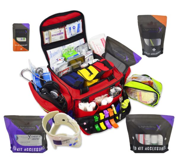 Lightning X Extra Large Medic First Responder EMT Trauma Bag Stocked w/Fill Kit C - RED - Image 9