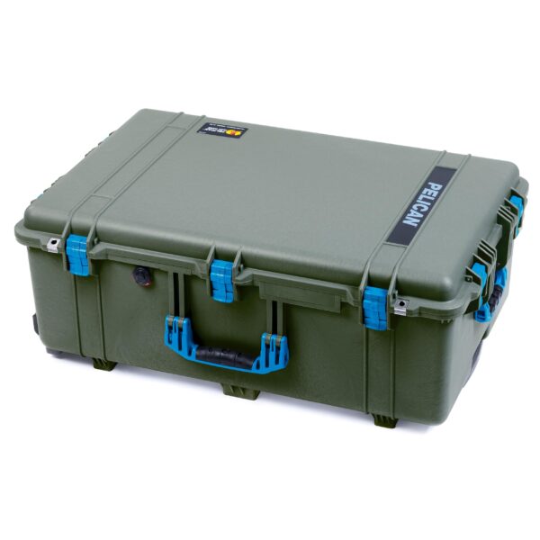 ColorCase Pelican 1650 Case OD Green - Large Sized Waterproof Rolling Case with Grey Padded Dividers & Mesh Lid Organizer - Blue Handles & Latches - Image 4