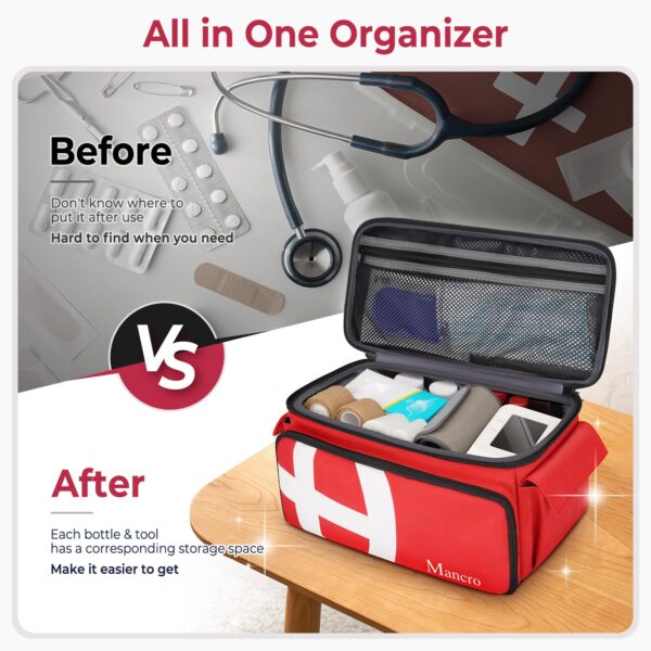 Mancro First Aid Bags Empty, Medical Travel Bag with Multi Pockets, Pill Bottle Organizer for Travel, Home Storage, Trauma Bag for EMT, Nurses, Doctor, Emergency Bag for Medicine, Medical Supplies - Image 6