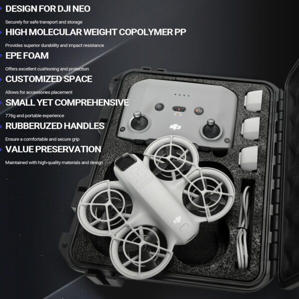 Case for Dji Neo Drone Combo - Waterproof Small Hard Case for DJI Neo Accessories, Carrying Case for DJI Neo Fly More Combo/RC-N3/RC-N2/Remote Controller/Charging Hub, Supports 9 batteries(Only Case) - Image 5