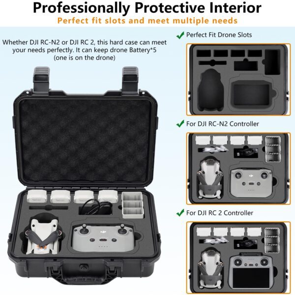 Hard Case for DJI Mini 4 Pro, DJI Mini 4 Pro Waterproof Carrying Case with Strap Fits For All Mini 4 Pro Fly More Combo Drone Accessories(Compatible with RC2/RC/N1/N2 Controller) - Image 5