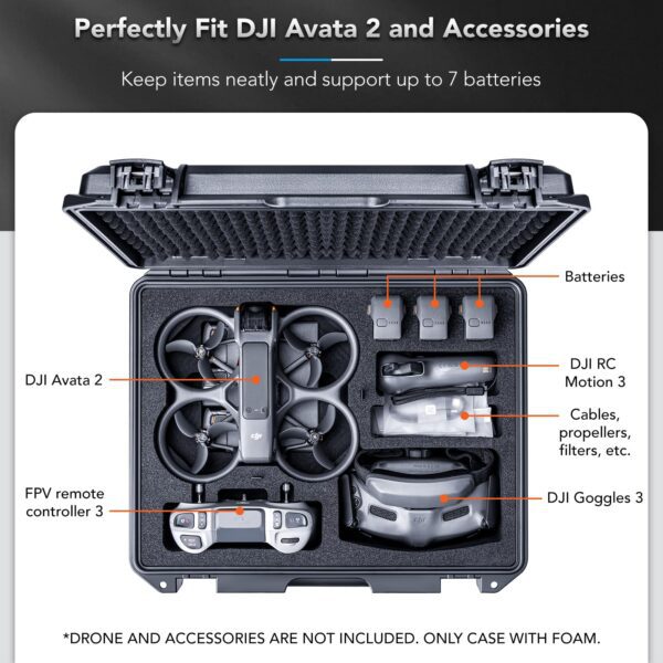 Lykus Titan AT200 Waterproof Hard Case for DJI Avata 2,Goggles 3,RC Motion 3,FPV Remote Controller 3, Support Up to 7 batteries [CASE ONLY] - Image 7