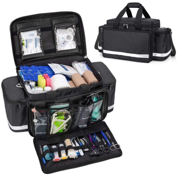Trunab First Aid Bag Empty Medical Duffel Bag First Responder Trauma Bag Storage Bag with Inner Dividers and No-scratch Bottom, Ideal for EMT, EMS, Paramedics, Bag Only, Black