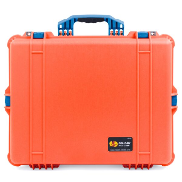 ColorCase Pelican 1600 Case Orange - Large Size Waterproof Case with Pick & Pluck Foam Set & Mesh Lid Organizer - Blue Handle & Latches - Image 2