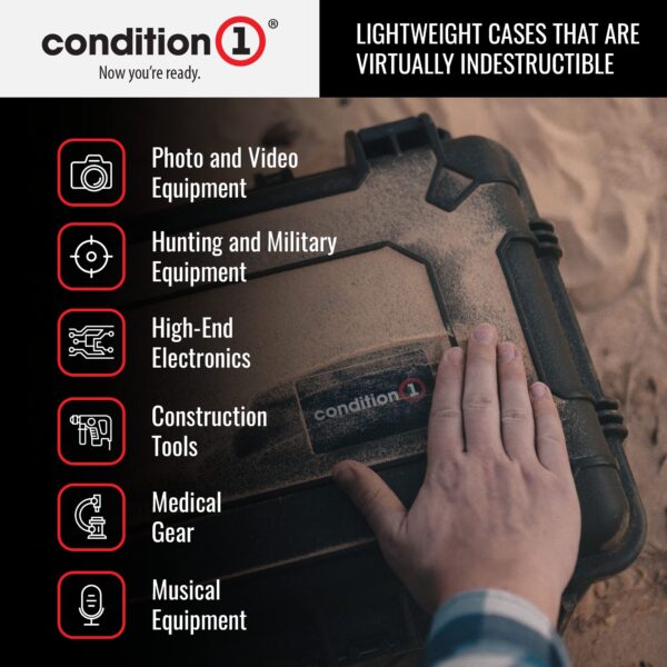 Condition 1 22" Large Waterproof Hard Travel Case with Foam, Model 288, Protective Storage for Camera, Tools, Hunting, Tactical, Made in USA, 22.08"x14.89"x7.75" Black - Image 4