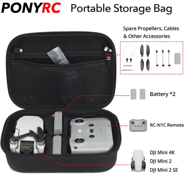 PONYRC Mini 4K Carrying Case, PU Leather Travel Case, Portable Lightweight Storage Bag for DJI Mini 4K/ Mini 2/ Mini 2 SE Fly More Combo & Drone Accessories - Image 6