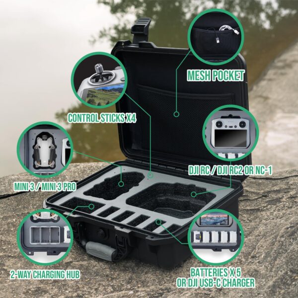 INNVO Waterproof Hard Case for DJI Mini 4 Pro Fly More Combo RC 2 / RC-N2, Rugged Protective Carrying Case Compatible with DJI Mini 4 PRO/Mini 3 PRO, Rubber Handle Mesh Pocket Black - Image 7