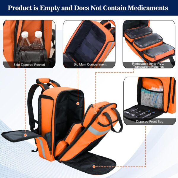 Cosell First Aid Bag Empty,EMS,EMT,Emergency Trauma Doctor Bag,First Aid Kit For Car,Home,Hiking,Camping and Travel (Orange) - Image 4