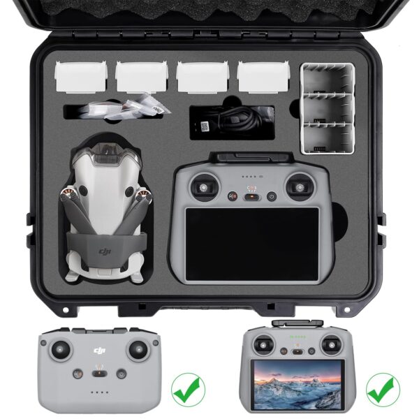 Hard Case for DJI Mini 4 Pro, DJI Mini 4 Pro Waterproof Carrying Case with Strap Fits For All Mini 4 Pro Fly More Combo Drone Accessories(Compatible with RC2/RC/N1/N2 Controller)