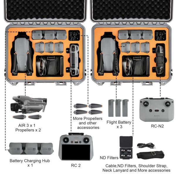 YETEETH Hard Case for DJI Air 3S Air 3, Waterproof Pressure Resistant Carrying Case for DJI Air 3S Air 3 Accessories - Fits Latest DJI RC 2/RC-N2/RC-N3 (Grey) - Image 6