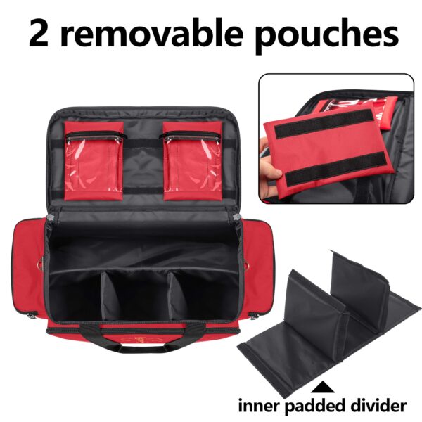 Trunab Emergency Responder Trauma Bag Empty, Professional First Aid Kits Storage Medical Bag with Inner Dividers and No-Scratch Bottom, Ideal for EMT, EMS, Paramedics, Red, Bag ONLY - Image 7