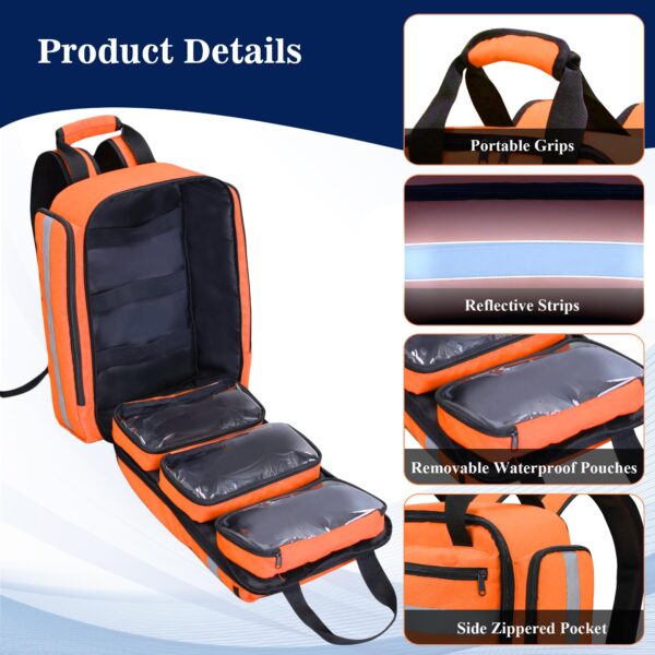 Cosell First Aid Bag Empty,EMS,EMT,Emergency Trauma Doctor Bag,First Aid Kit For Car,Home,Hiking,Camping and Travel (Orange) - Image 5