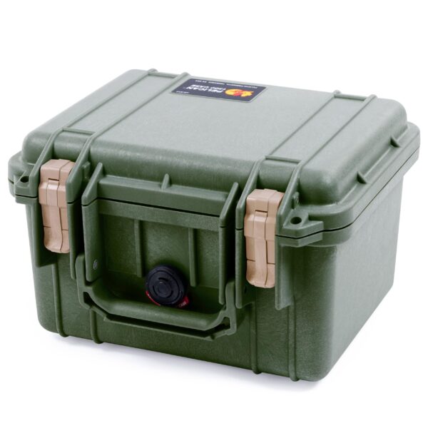 ColorCase Pelican Protector 1300 Case OD Green - Small Size Waterproof Case with Pick & Pluck Foam & Convoluted Lid Foam - Desert Tan Latches - Image 2