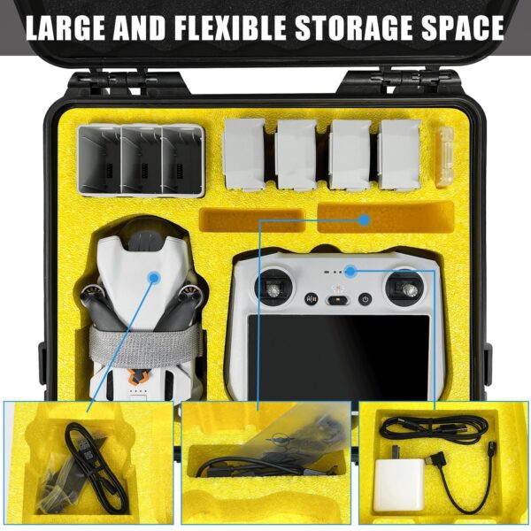 FPVtosky Hard Case for DJI Mini 3/ Mini 3 Pro, Waterproof DJI Mini 3 / Mini 3 Pro Case, Fits DJI RC Controller, Free Props Strap and MicroSD Card Case Included [Case Only] - Image 6