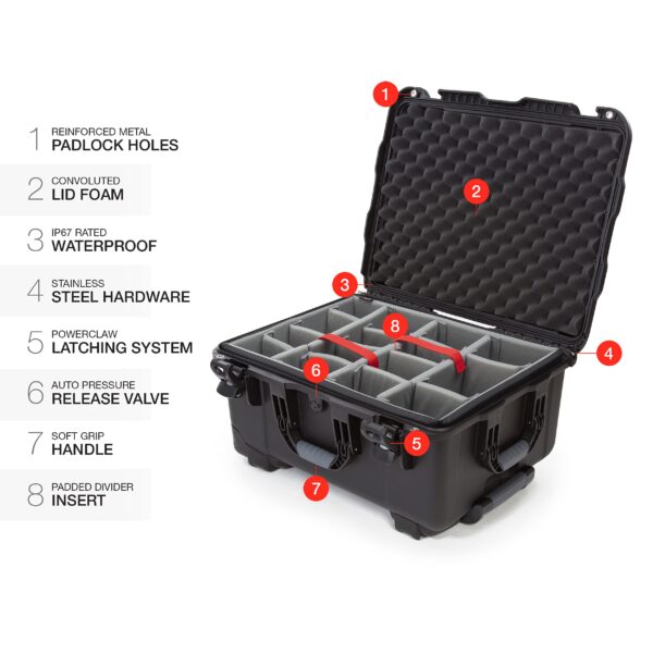 Nanuk 950 Waterproof Hard Case with Wheels and Padded Divider - Black - Image 5