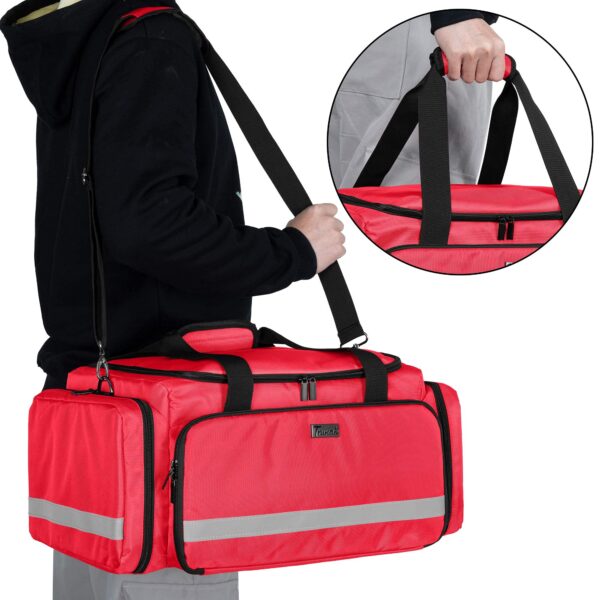 Trunab First Responder Bag Empty, Professional Medical Supplies Bag First Aid Kits Bag with Inner Dividers for Home Health Nurse, Community Care, EMT, EMS, Bag Only, Red - Patented Design - Image 3