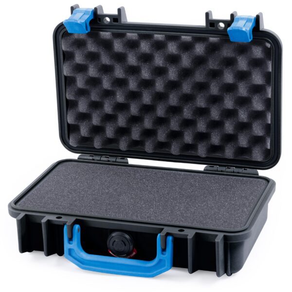 ColorCase Pelican Protector 1150 Case Black - Small Size Waterproof Case with Pick Pluck Foam Convoluted Lid Foam - Blue Latches