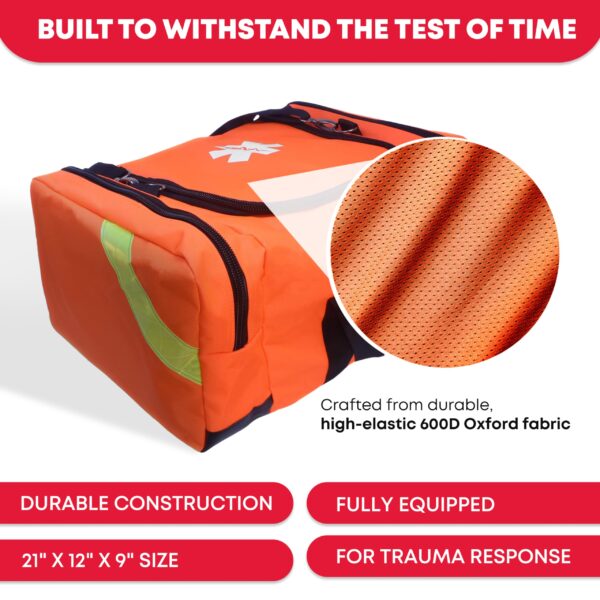 Ever Ready First Aid Filled Large Medic First Responder EMT Trauma Bag, Stocked First Aid Trauma Kit (Orange) - Image 3