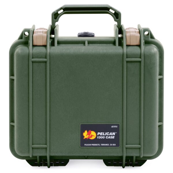 ColorCase Pelican Protector 1300 Case OD Green - Small Size Waterproof Case with Pick & Pluck Foam & Convoluted Lid Foam - Desert Tan Latches