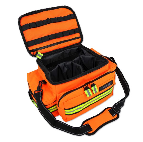 Lightning X Medium First Responder EMT Bag | LXMB25 | w/Reflective, Shoulder Strap & Zippered Compartments for First Aid + Trauma Supplies - Orange - Image 6