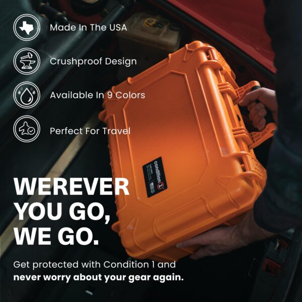 Condition 1 18" Medium Waterproof Hard Case with Foam, Model 801, Portable Protective Storage Box for Travel, Tactical Gear, Made in USA, 18.36"x13.70"x 7.03" Flat Dark Earth - Image 4