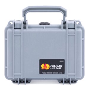 ColorCase Pelican Protector 1120 Case Silver - Small Size Waterproof Case with Pick Pluck Foam & Convoluted Lid Foam - Silver Latches