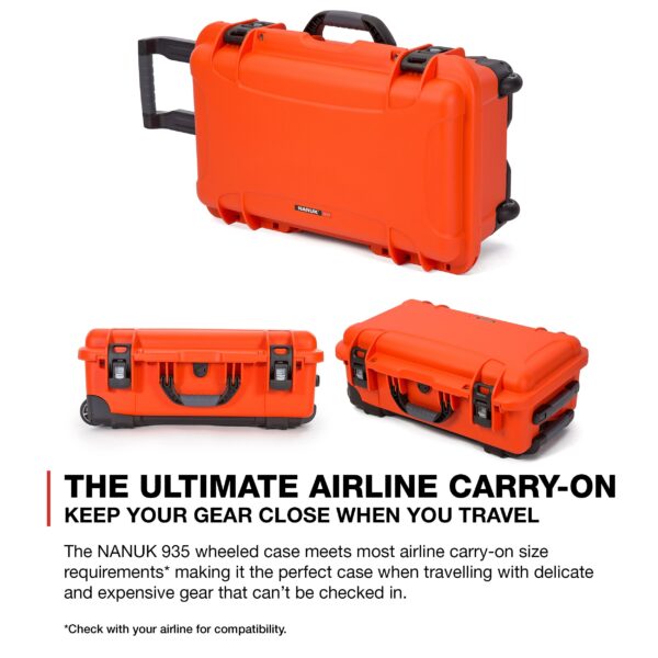 Wheeled Series 935 Lightweight NK-7 Resin Waterproof Protective Case for DSLR Camera, 3 Lenses, Flash, Orange - Image 9