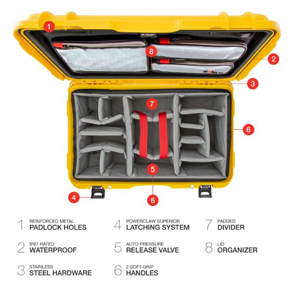 Nanuk 938 Waterproof Hard Case with Lid Organizer and Padded Divider - Yellow - Image 5