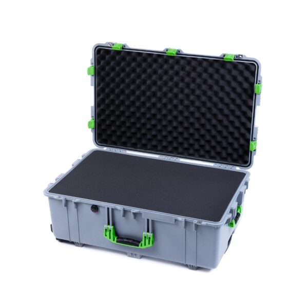 ColorCase Pelican 1650 Case Silver - Large Sized Rolling Waterproof Case with Pick & Pluck Foam & Convoluted Lid Foam - Lime Green Handles & Latches - Image 4