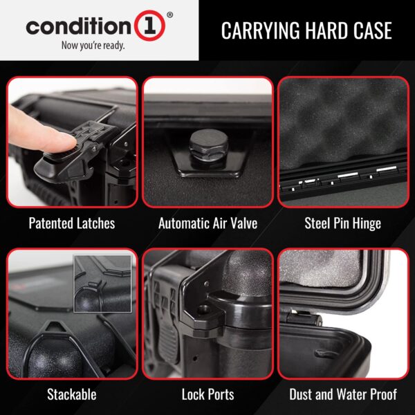 Condition 1 13" Waterproof Protective Hard Case with Foam, Model 232, Watertight IP67 Dust Proof and Shock Proof TSA Friendly Portable, Made in USA, 13" x 9.25" x 5.12" Black - Image 4